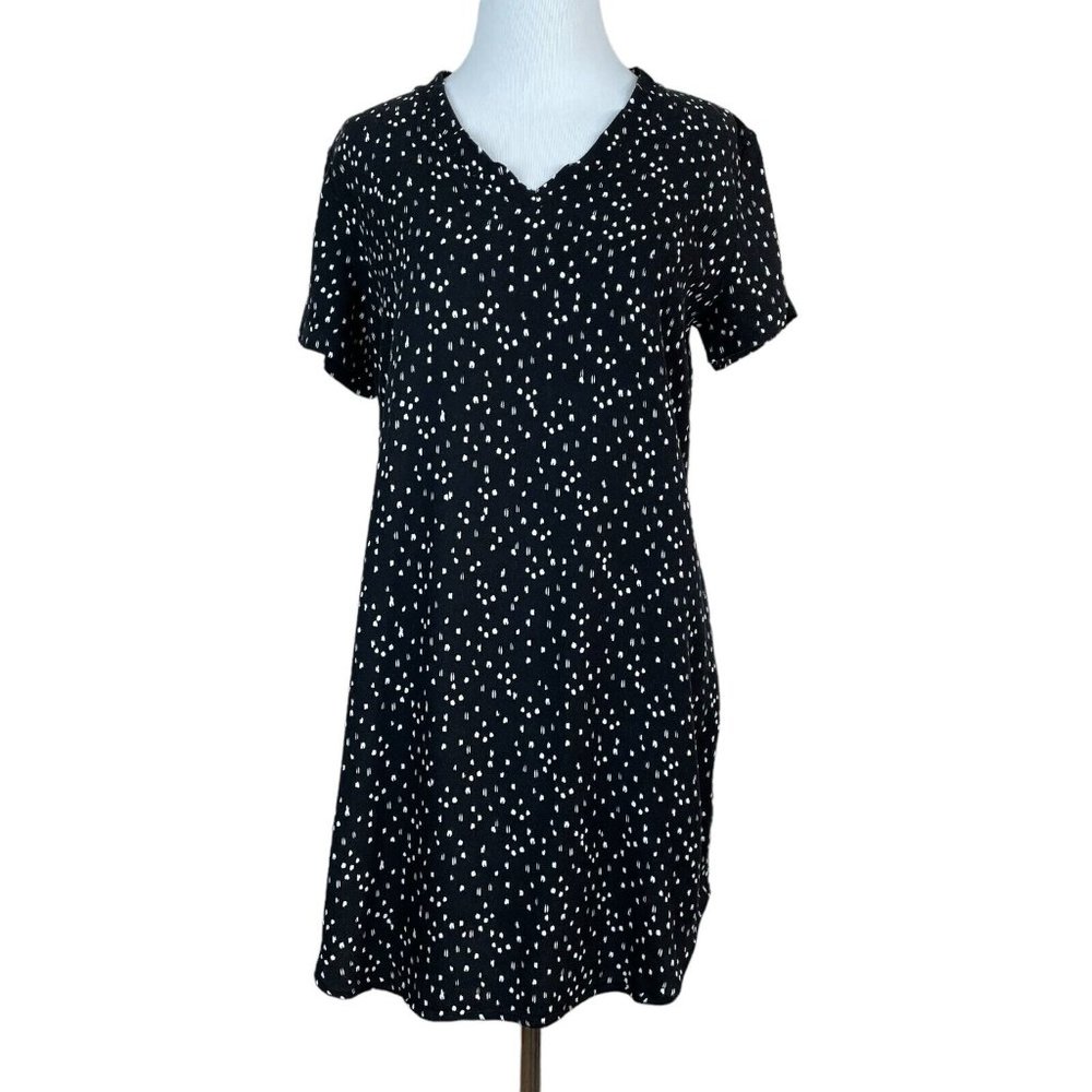 Cloth & Stone Tunic Top Women XS Black White Printed V-Neck Short Sleeve